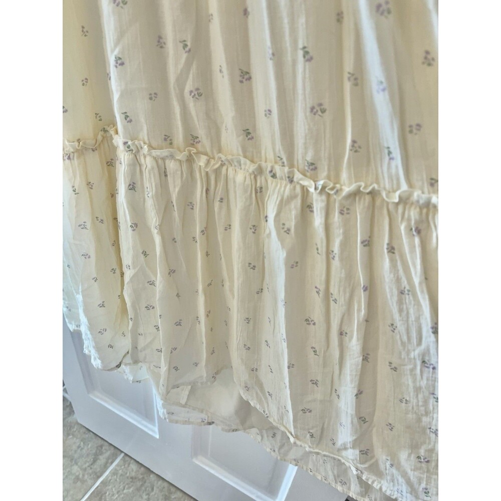 American Eagle Midi Long Dress Ivory Ruffle Smocked Floral Tiered Cottage SMALL - Picture 8 of 14